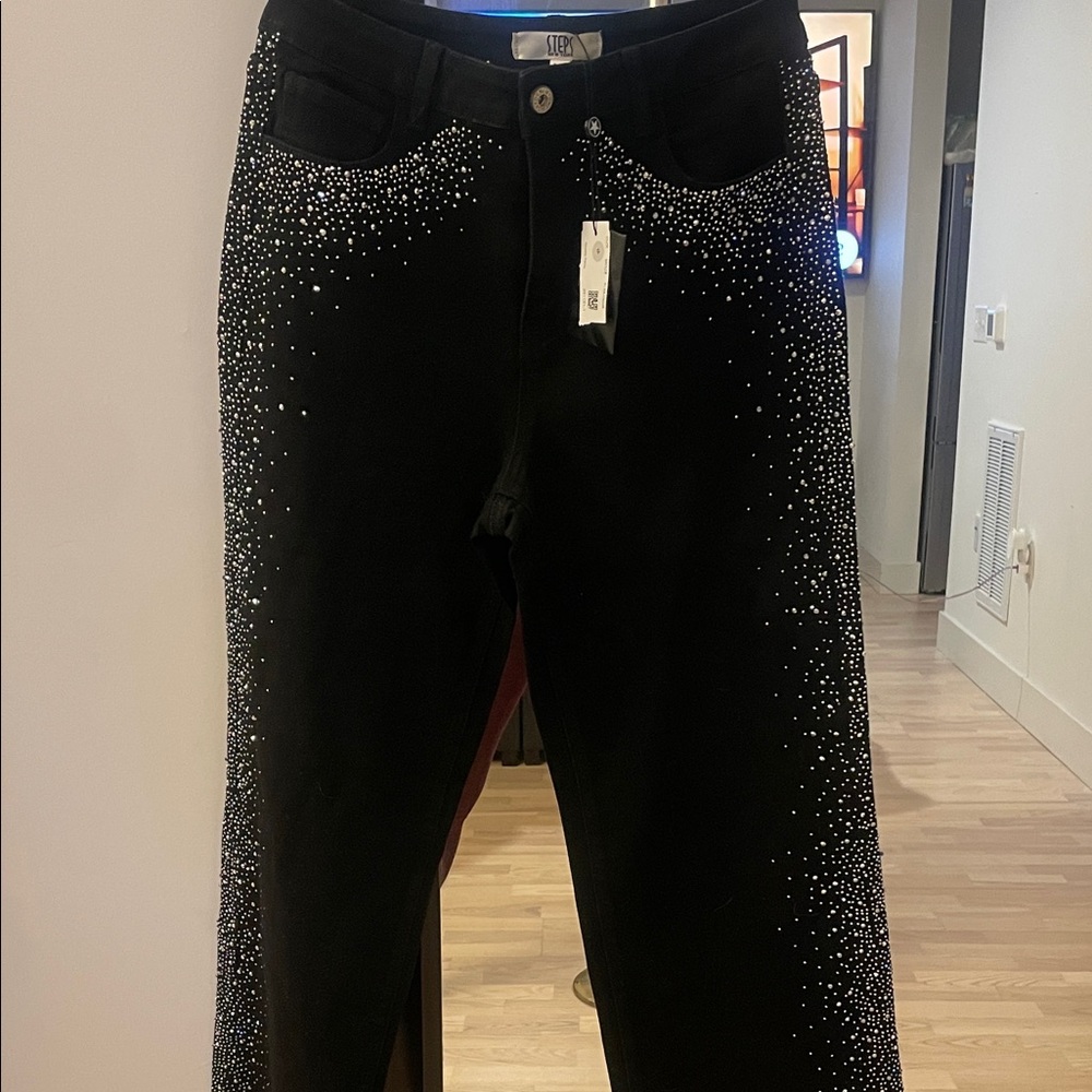 Elegant Black Rhinestone Women's Jeans